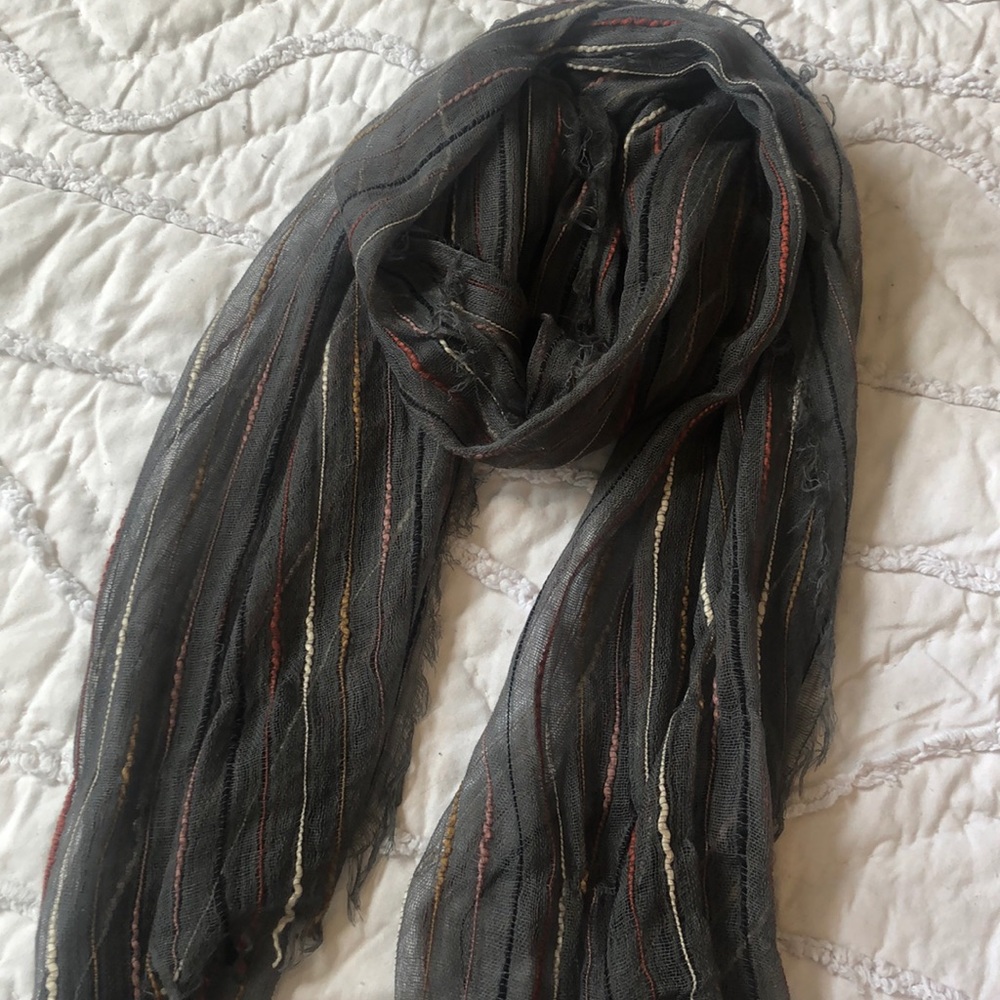 Gray Scarf with Multicolored Accents
